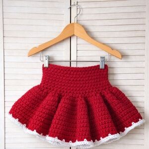 Handmade Small Shop Red & White Crochet Twirl Skirt. Size 2/3t. Great Condition